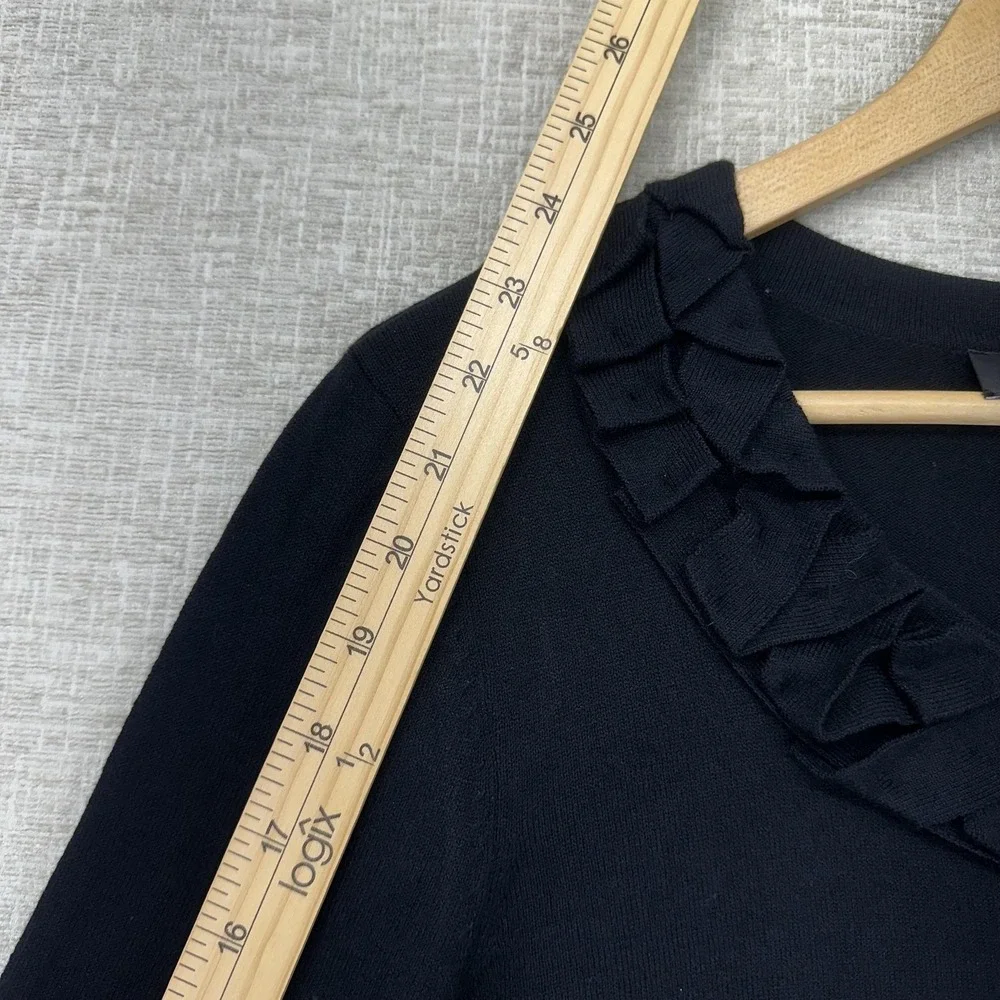 Jones Wear Sweater Womens Large Black Ruffle Neck Knit Pullover Long Sleeve - Picture 10 of 11